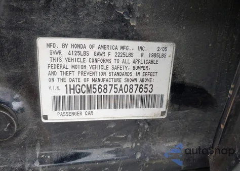 2005 Honda Accord 2.4 Ex z USA, uszkodzony, nr VIN 1HGCM56875A087653